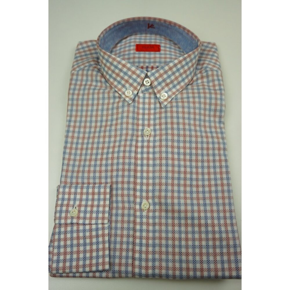 Isaia Red White Blue Woven Gingham Long Sleeve Cotton Dress Shirt 15.5/39 NEW